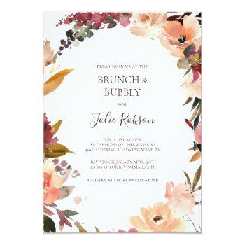 Burgundy Orange Floral Brunch And Bubbly Shower Invitation Front View