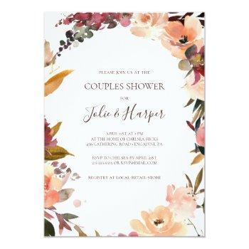 Burgundy Orange Floral Couples Shower Invitation Front View