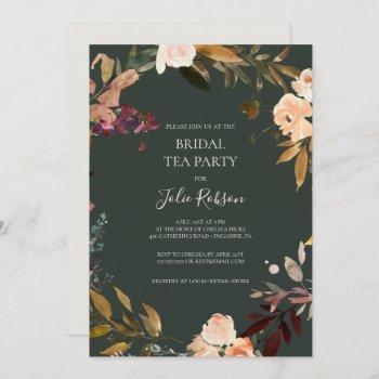 burgundy orange floral | green bridal tea party invitation