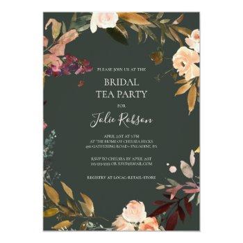 Burgundy Orange Floral | Green Bridal Tea Party Invitation Front View