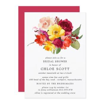 burgundy orange yellow pink floral bridal shower i invitation