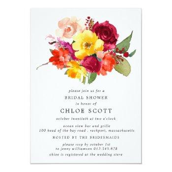 Burgundy Orange Yellow Pink Floral Bridal Shower I Invitation Front View