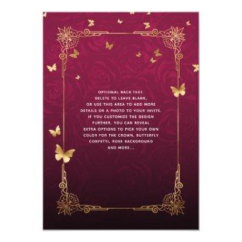 Burgundy Plum Gold Elegant Rose Quinceanera Invitation Front View