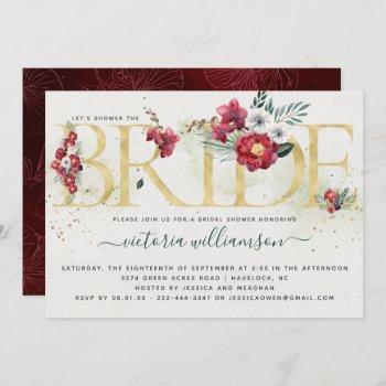 burgundy red and gold floral bridal shower invitation