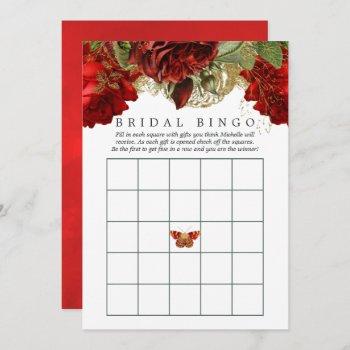 burgundy red and gold vintage bridal shower bingo invitation
