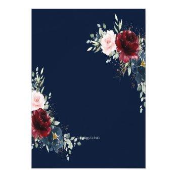 Burgundy Red Blush Blue Floral Wedding Details    Enclosure Card Front View