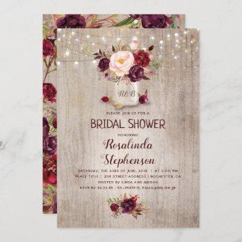 burgundy red floral mason jar rustic bridal shower invitation