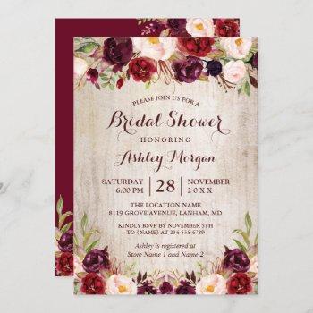 burgundy red floral rustic county bridal shower invitation
