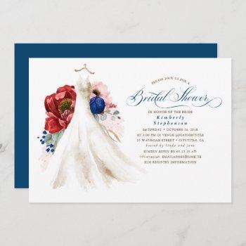 burgundy red pink navy blue floral bridal shower invitation