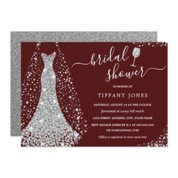 burgundy silver wedding dress bridal shower invitation