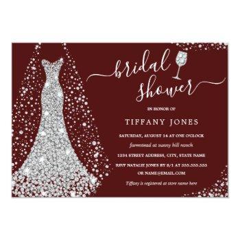 Burgundy Silver Wedding Dress Front View