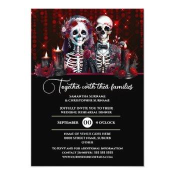 Burgundy Skeleton Bride Groom Wedding Day Gothic Invitation Front View