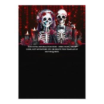 Burgundy Skeleton Bride Groom Wedding Day Gothic Invitation Front View