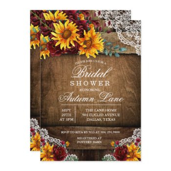burgundy sunflower lace bridal shower invitation