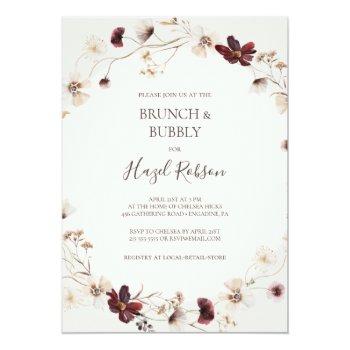 Burgundy Wildflower | Beige Brunch & Bubbly Shower Invitation Front View