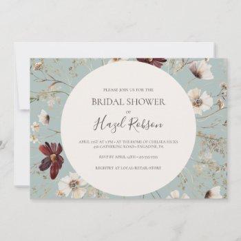 burgundy wildflower teal horizontal bridal shower invitation