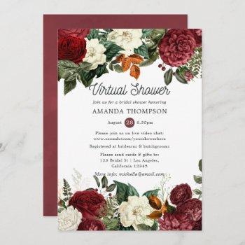 burgundy wine red floral virtual bridal shower invitation