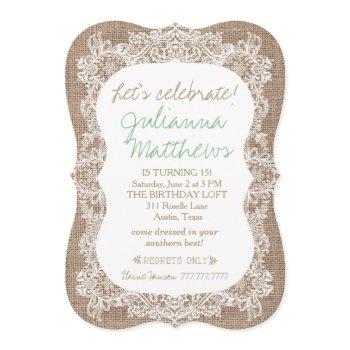 burlap and lace birthday invitation