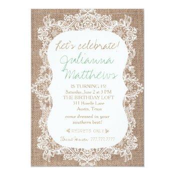 Burlap And Lace Birthday Invitation Front View