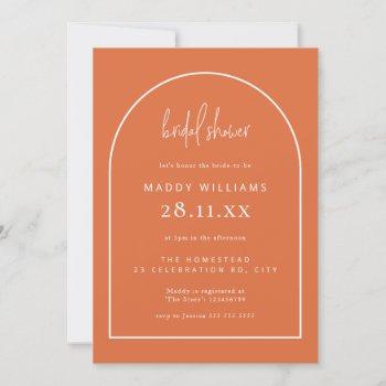 burnt orange minimalist script arch bridal shower invitation