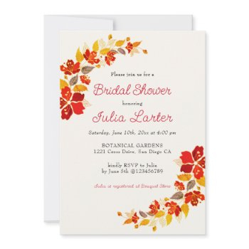 burnt orange tropical hibiscus bridal shower invitation