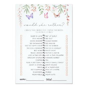 Butterflies Bridal Shower Game Would She Rather Invitation Front View