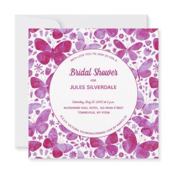 butterflies watercolor magenta pink bridal shower invitation