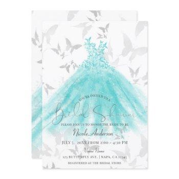 butterfly dance turquoise dress bridal shower invitation