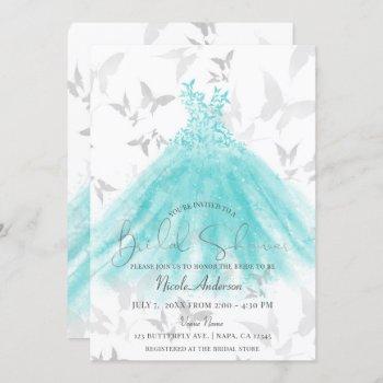 butterfly dance turquoise dress bridal shower invitation