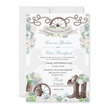 cacti floral mint green western cowboy wedding invitation