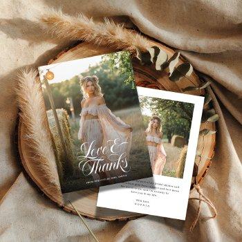calligraphy love & thanks bridal shower photo thank you card