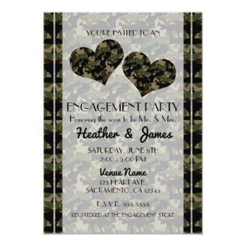 Camo Hearts Camouflage Engagement Shower Party Invitation Front View