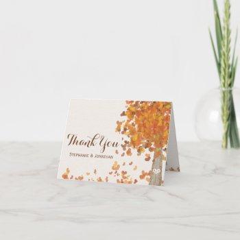 carved tree initials fall wedding thank you cards