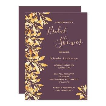 cassis botanical purple script gold bridal shower invitation