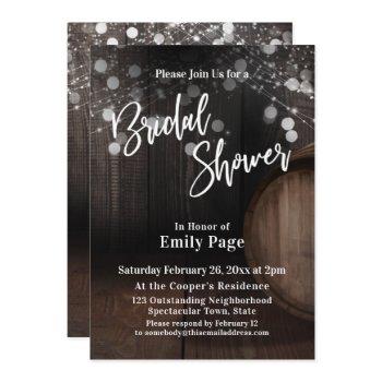 casual bridal shower typography barrel & lights invitation