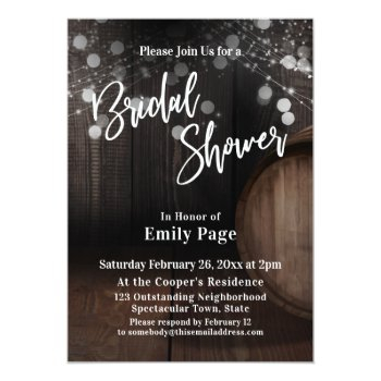 Casual Bridal Shower Typography Barrel & Lights Invitation Front View