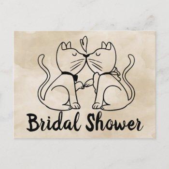 cat bridal shower invitation brown watercolor