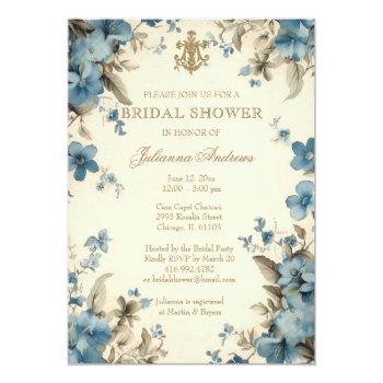 Catholic Blue Floral Bridal Shower Marian Cross Invitation Front View