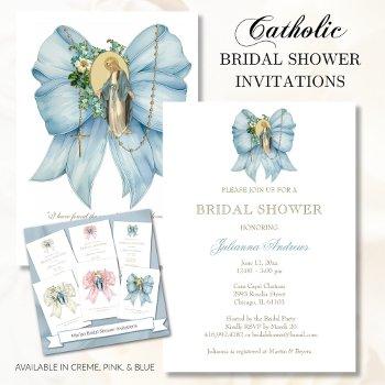 Catholic Bridal Shower Blessed Mary Rosary Invitation Front View