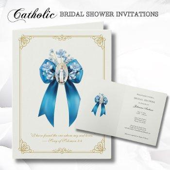 Catholic Bridal Shower Blessed Mother Mary Floral Invitation Front View