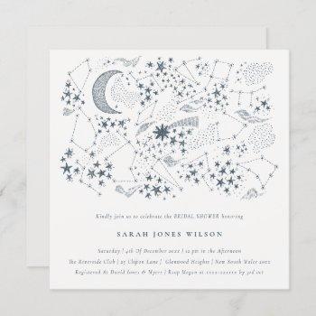 celestial navy starry night moon bridal shower invitation