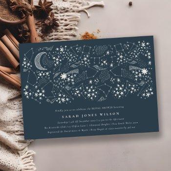 celestial navy starry night moon bridal shower invitation