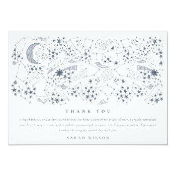 Celestial Navy Starry Night Moon Bridal Shower Thank You Card Front View