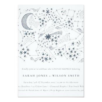 Celestial Navy Starry Night Moon Couples Shower Invitation Front View