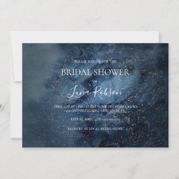 celestial night sky gold horizontal bridal shower invitation