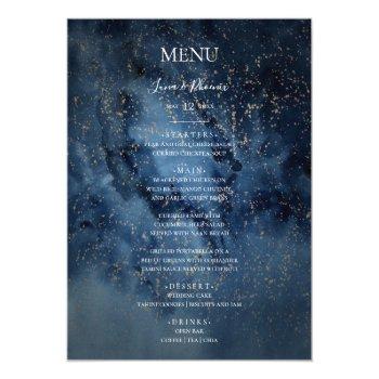 Celestial Night Sky | Gold Wedding Dinner Menu Front View