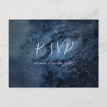 celestial night sky | gold wedding rsvp postcard