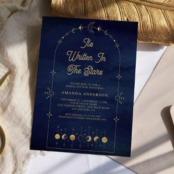 celestial stars blue gold moon bridal shower invitation