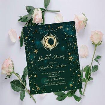 celestial sun,moon,stars green bridal shower invitation