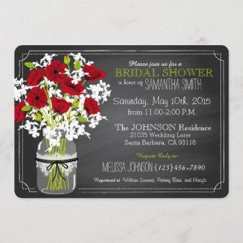 chalkboard red poppies jar bridal shower invitation